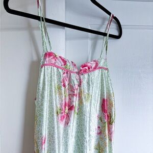 Oscar De La Renta Pink Label Green & Pink Silky Slip Dress